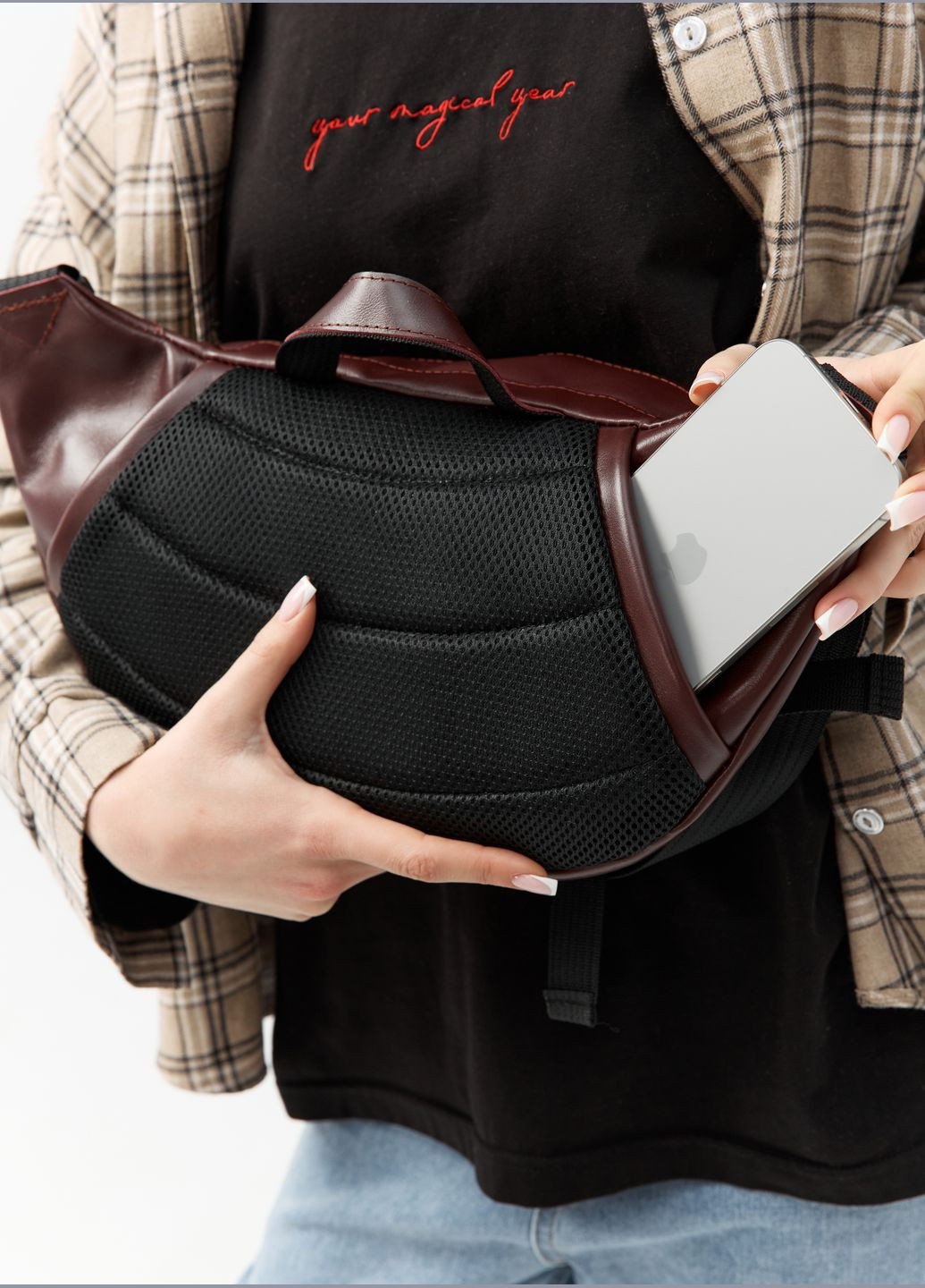 Жіноча шкіряна поясна сумка бананка DynamicDart марсала Sambag (322767142)