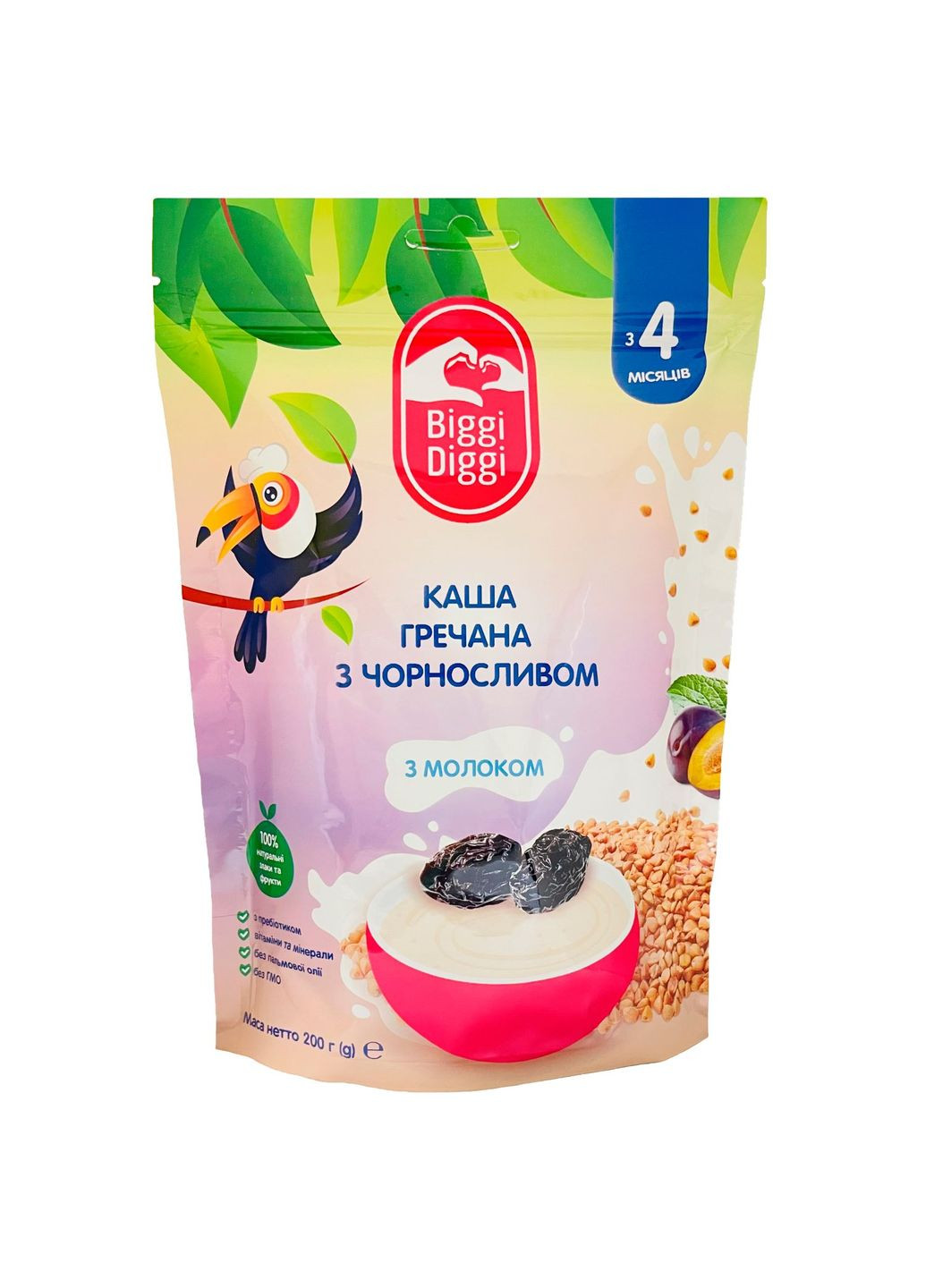 BiggiDiggi Каша молочная гречневая с черносливом для детей с 4 месяцев 200г Biggi Diggi - (282841559)