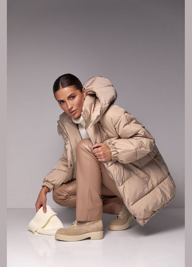 Бежевая зимняя зимняя куртка оверсайз с эко-пухом (3675) Bellise