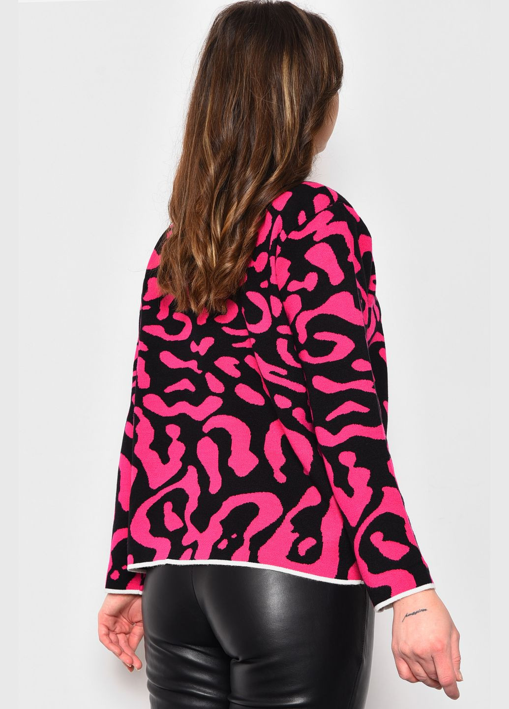 Черный зимний свитер женский с принтом черно-розового цвета пуловер Let's Shop