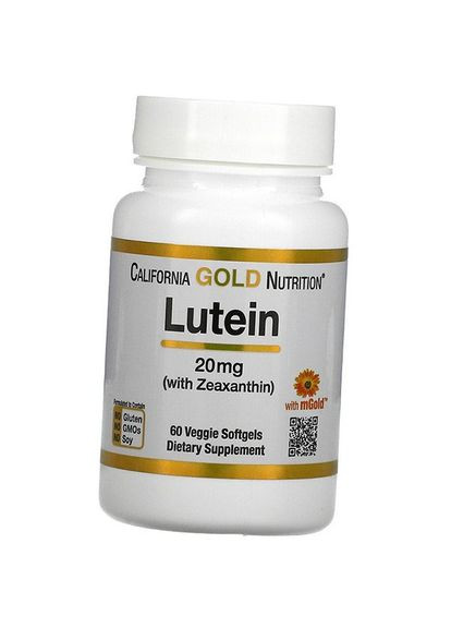 Лютеин с Зеаксантином, Lutein 20 with Zeaxanthin, 60вег.гелкапс (72427008) California Gold Nutrition (322725445)