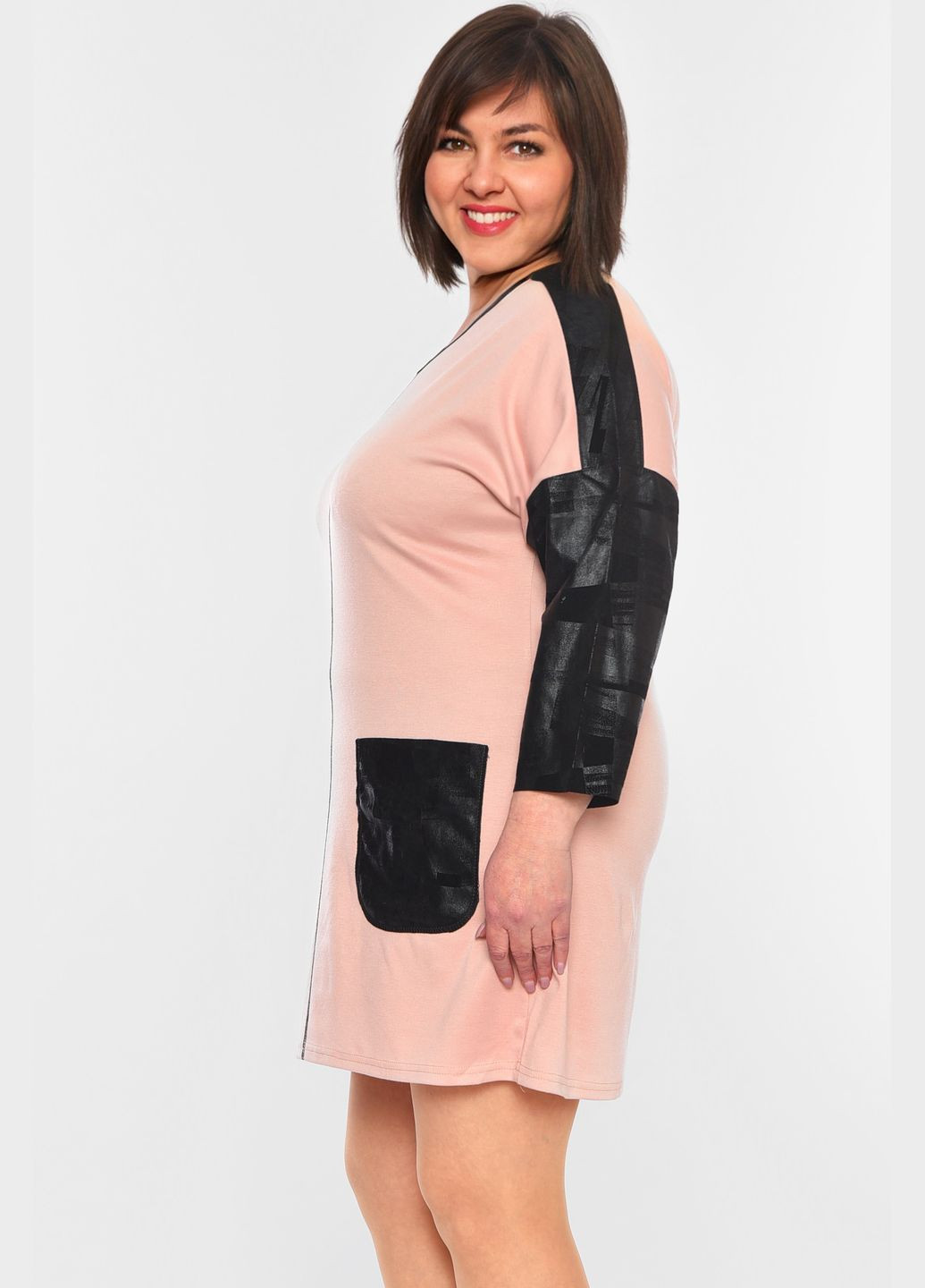 Пудровое повседневный платье женское полуботальное пудрового цвета силуэтная Let's Shop однотонное