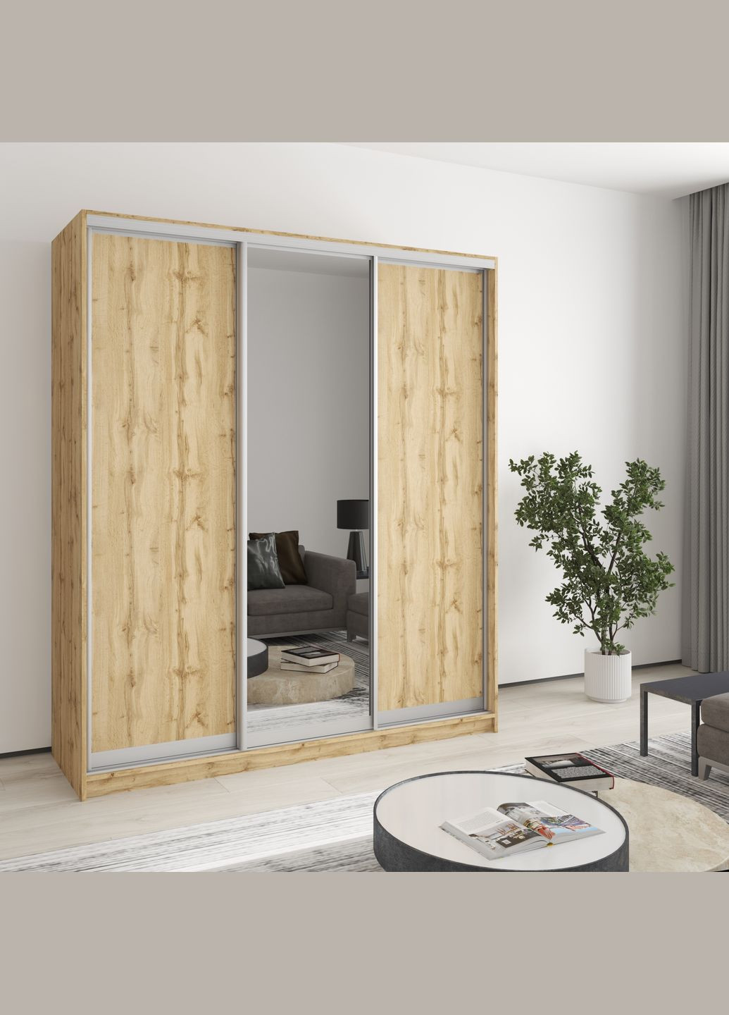 Шкаф-купе трехдверный Комбо AL 2ДСП/Зеркало 180x60x210 см (MBS-4297) MebelStar (346489928)