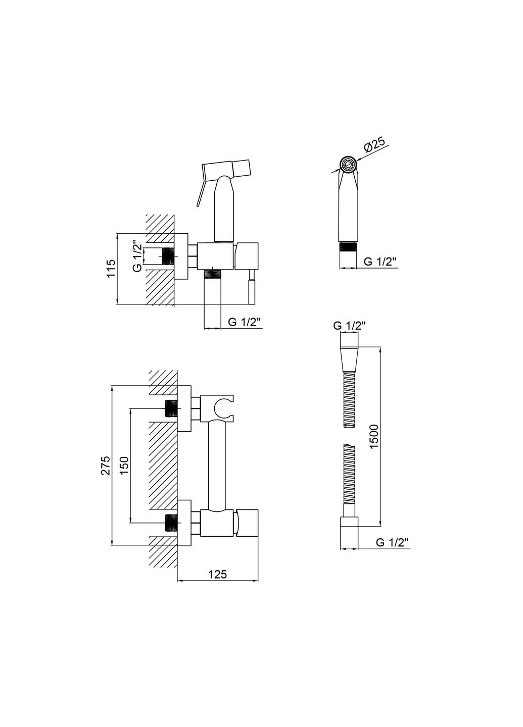Набір для гігієнічного душу зі змішувачем Aria округлий LDARI110BLA43394 Black LIDZ 110 (341326388)