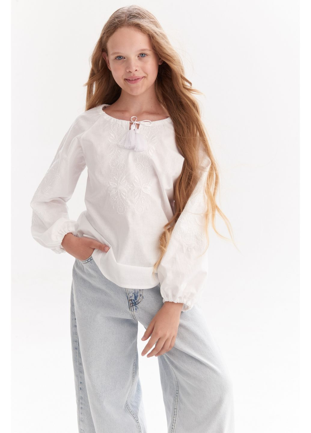 Белая вышиванка блуза для девочки "орнамент" девственниц. rd210 MEREZHKA (348781048)
