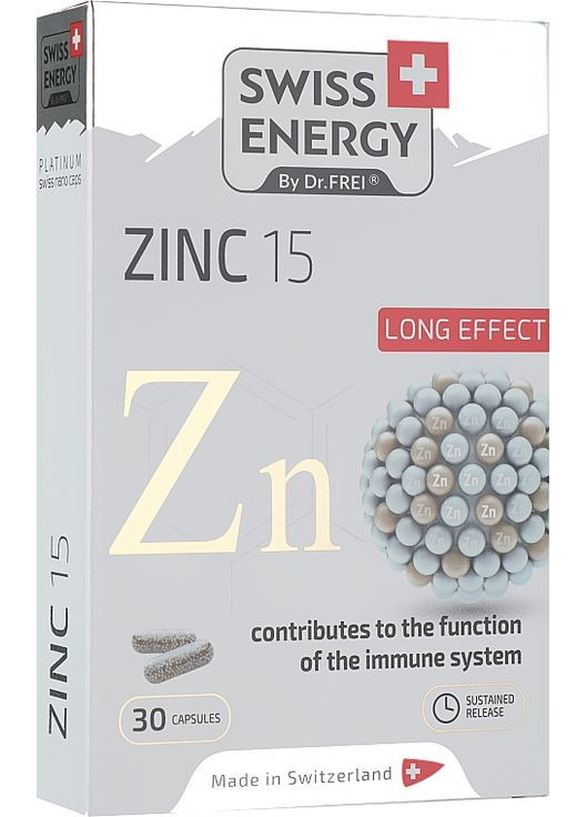 Витамины в капсулах «Цинк 15 мг» Zinc 15 mg Long Effect 30шт (1067963-31337582) Swiss Energy (368632174)