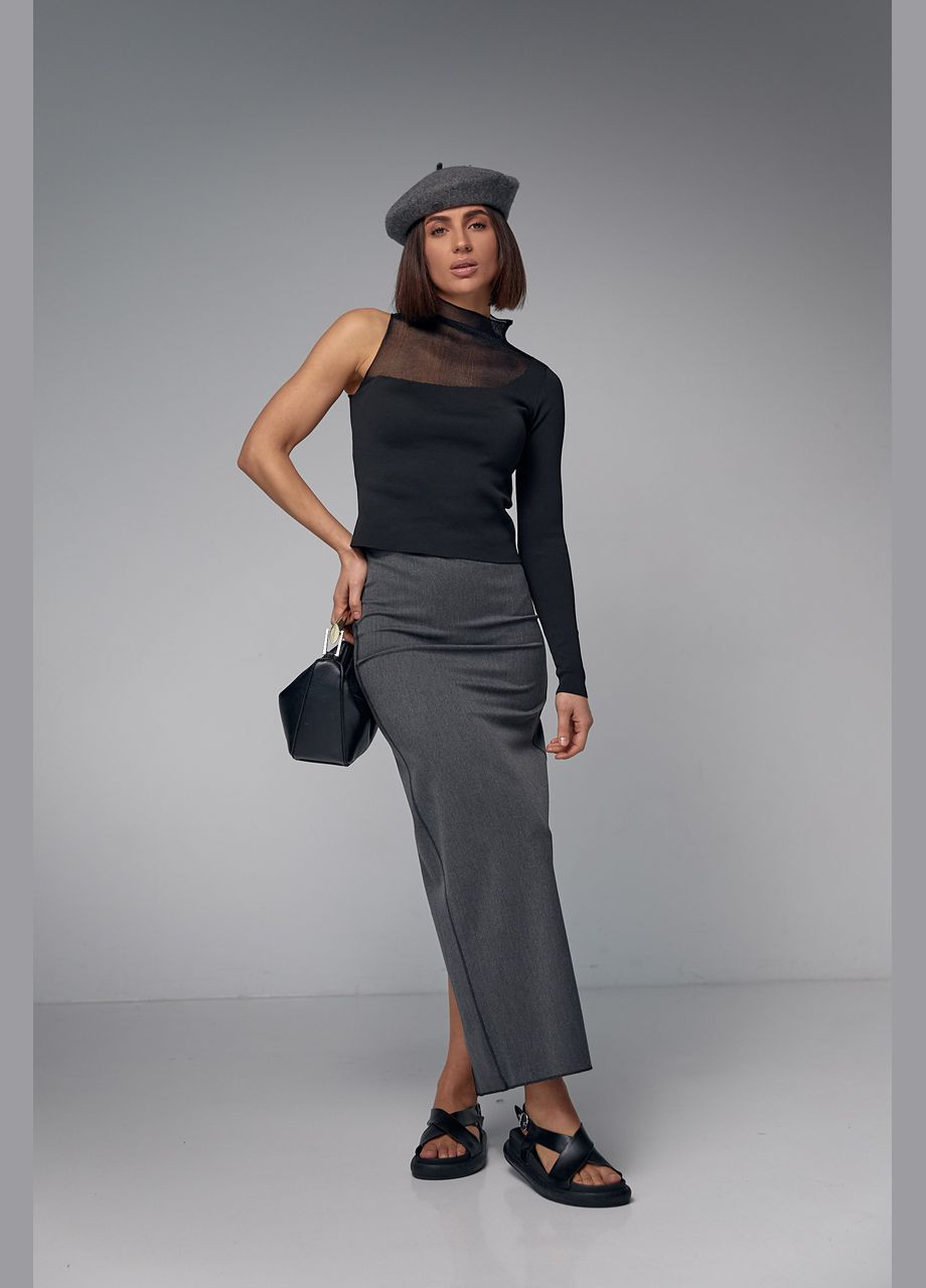 Темно-серая повседневная, вечерний однотонная длинная юбка-карандаш с высоким разрезом Liton карандаш