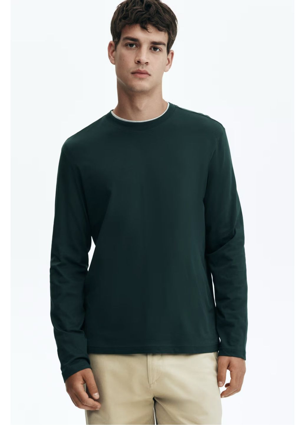 Лонгслів H&M regular fit темно-зелений