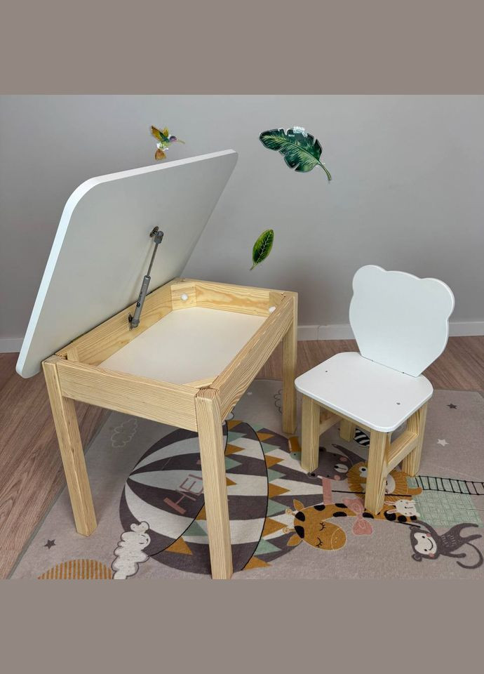 Дитячий прямокутний стіл і стільчик ведмедик. Столик для ігор, уроків, їжі. No Brand (323223358)