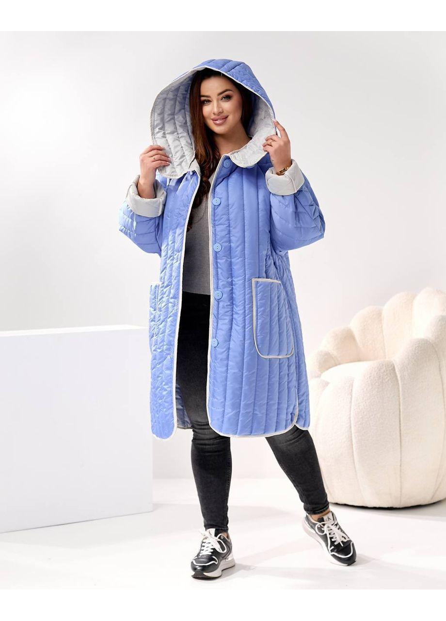 Голубая зимняя батальная женская куртка оверсайз со стеганной тканью и капюшоном — замеры в описании куртка-пальто DK/DL Мода без кордонів