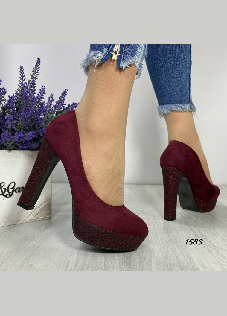 No Brand Женские туфли на каблуке и платформе бордовый з искусственная замша, — всесезон (335821794)