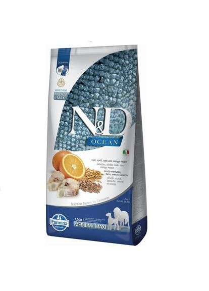 Сухой корм N&D Ocean Ancestral для собак средних и больших пород с треской и апельсином 12 кг Farmina (335972983)