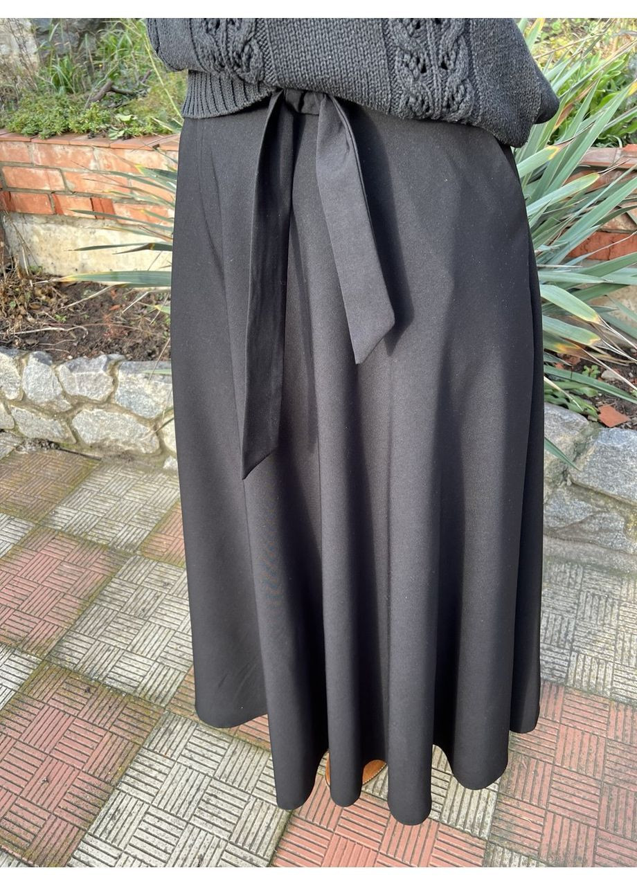 Черная праздничный, повседневная, вечерний, офисная, кэжуал однотонная красивая модная черная хлопковая свободная длинная женская юбка макси клеш полусолнце колокол с поясом с карманами с подкладкой No Brand колокол, пышная, клешированная-солнце, клешированная