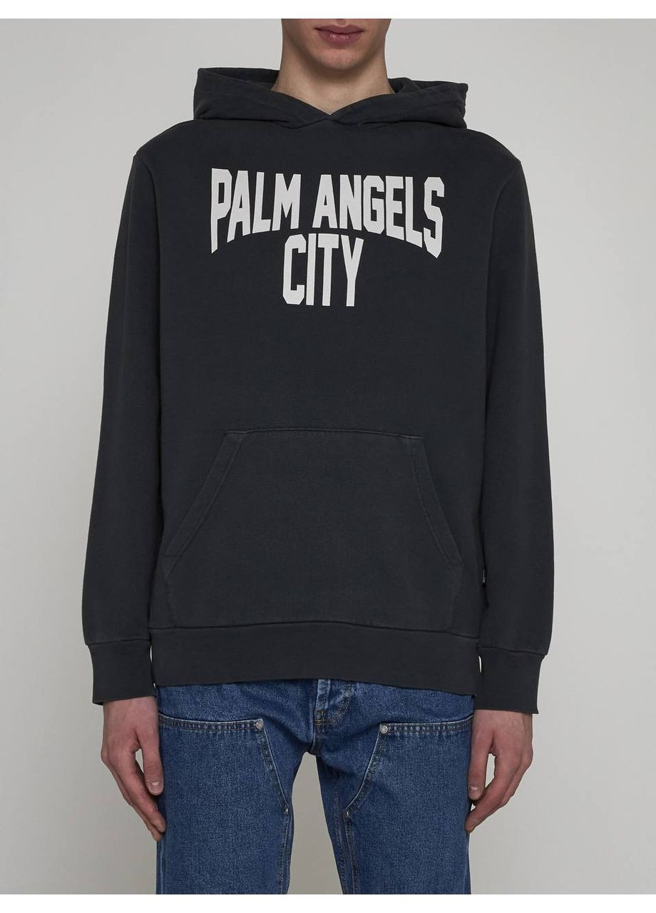 Чоловіча кофта - худі - толстовка чорна з красивим принтом, в стилі palm angels No Brand (363819846)