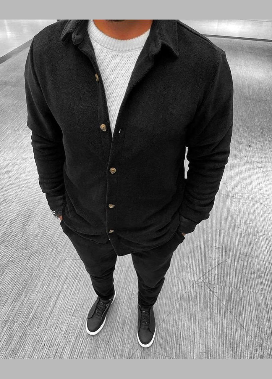 Чорний зимній флісовий чоловічий костюм брючний Vakko