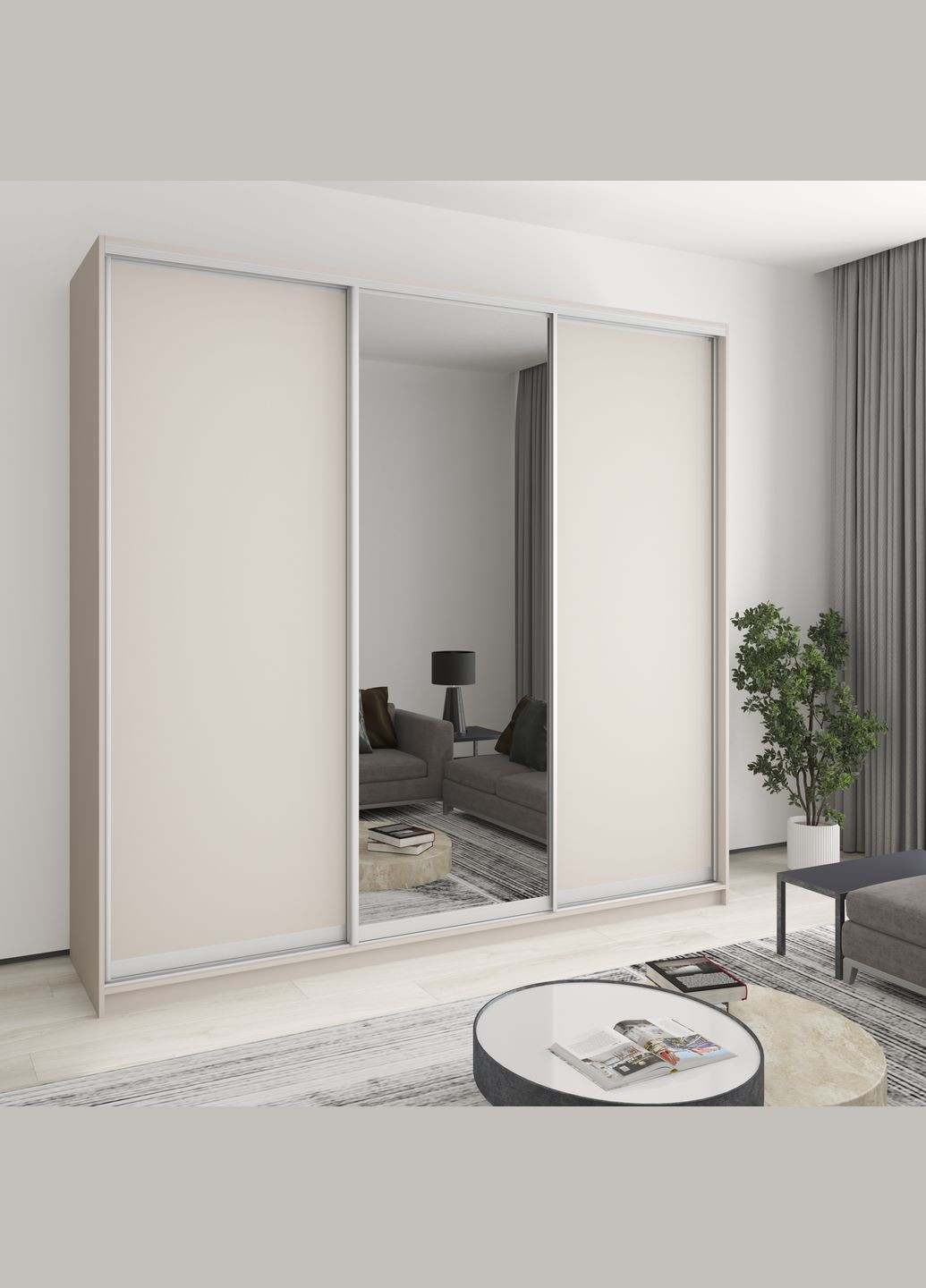 Шафа-купе тридверна Уні AL 2ДСП/Дзеркало 250x45x240 см Кашемір (MBS-1955) MebelStar (346288164)