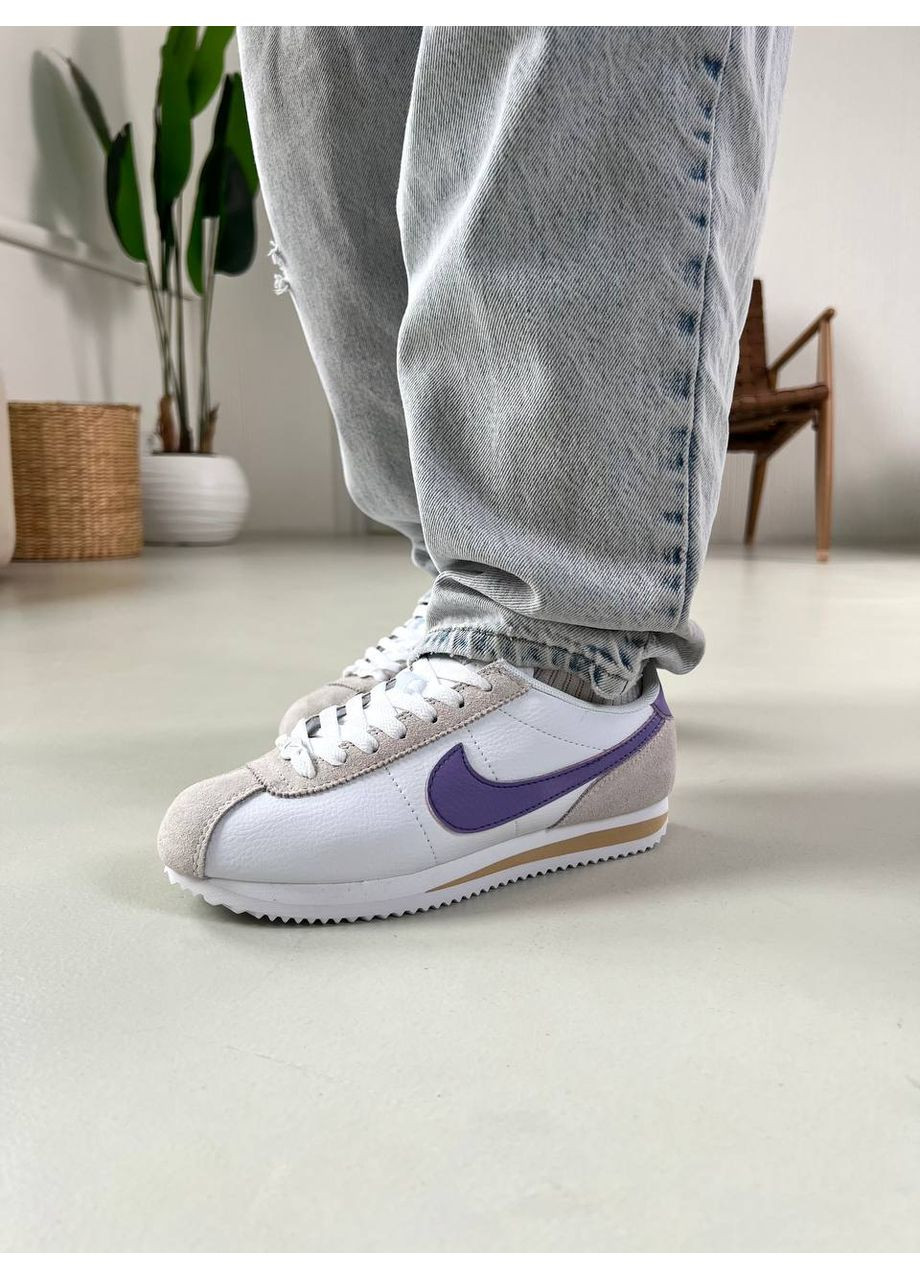 Белые демисезонные кроссовки мужские nike cortez white violet найк кортез No Brand