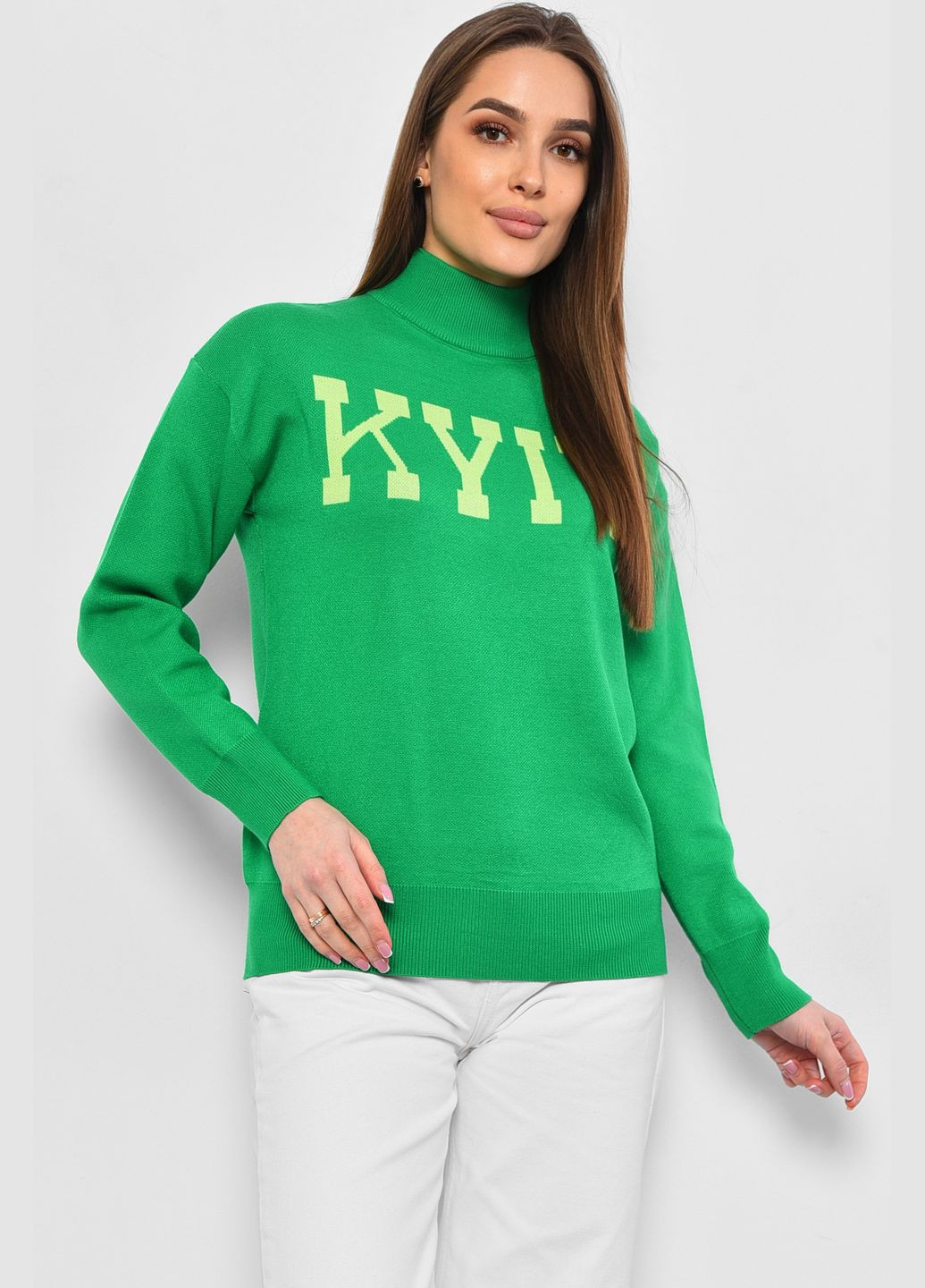 Зелений зимовий светр жіночий зеленого кольору пуловер Let's Shop