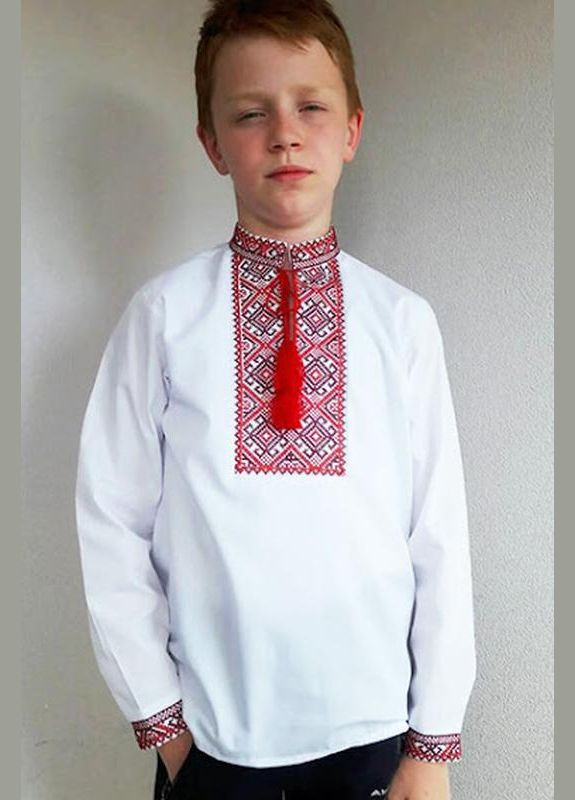 Белая вышиванка для мальчика с красным орнаментом. Козачок поплин (297214910)