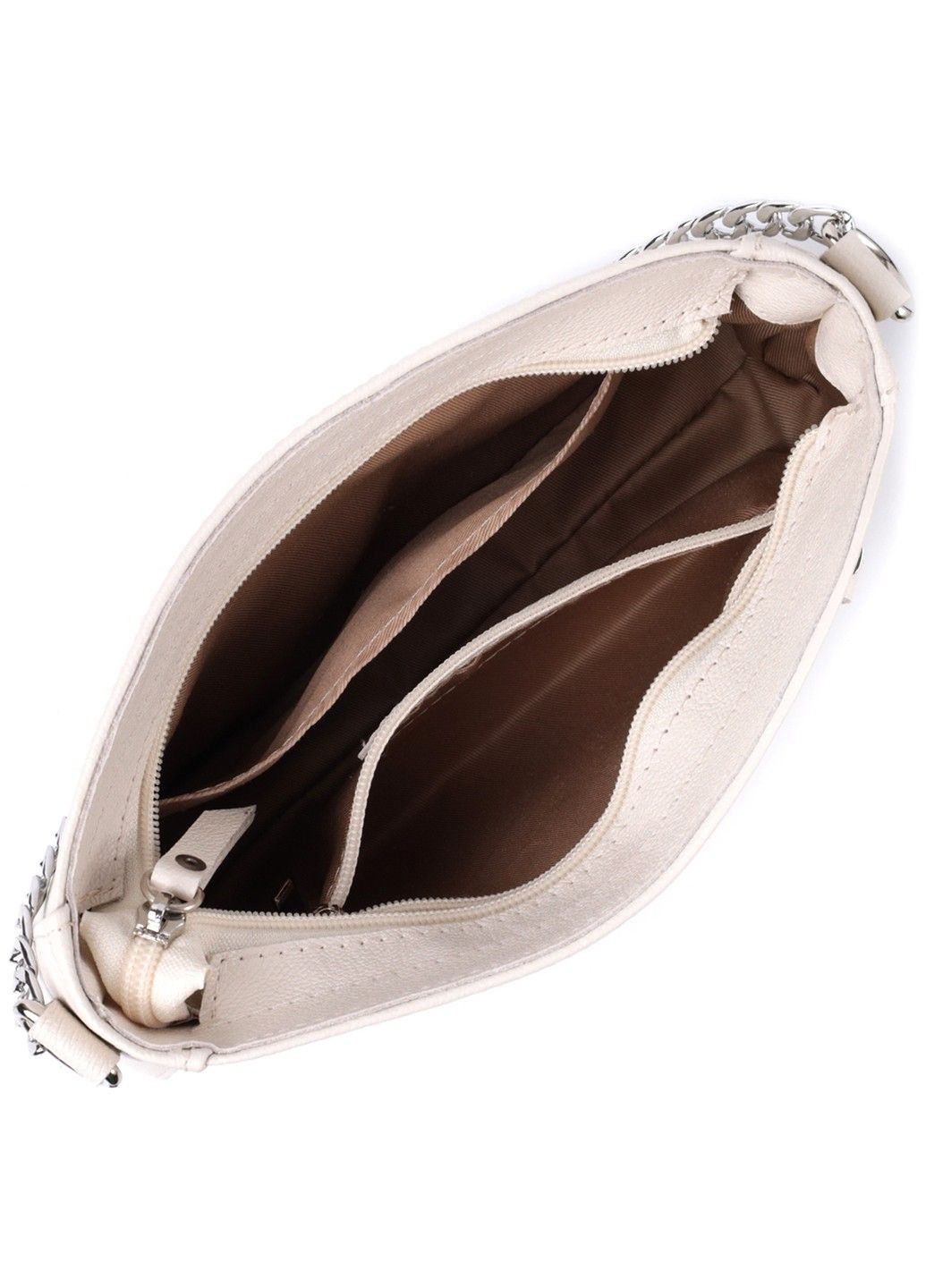 Сумка багет з ланцюжком і знімним ремінцем з натуральної шкіри 22835 Бежева Shvigel (307053965)