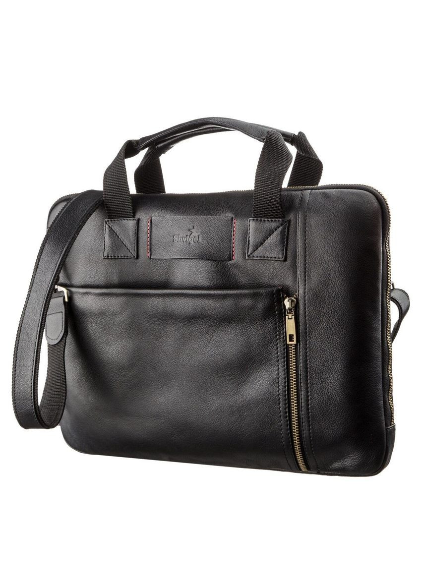 Мужская кожаная тонкая сумка для ноутбука 19117 Черная Shvigel (331907425)