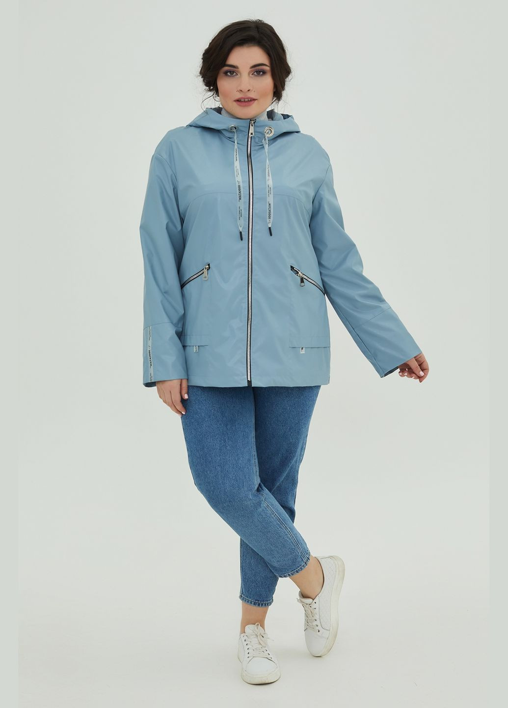 Блакитна демісезонна жіноча вітровка з екошкіри вільного крою на нейлоновій підкладці all posa (ap101092p) A'll Posa
