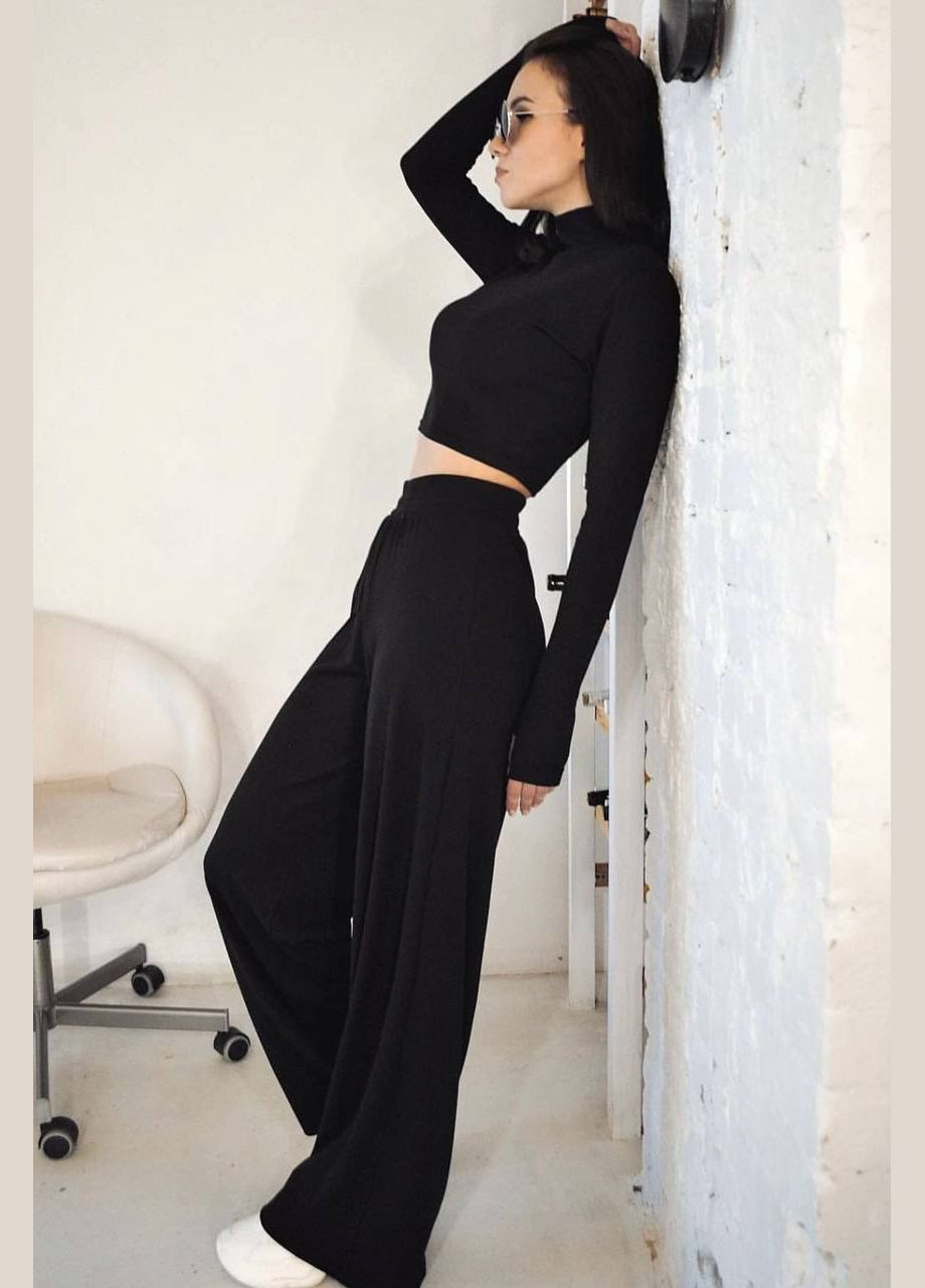 Костюм жіночий в рубчик чорного кольору Let's Shop (301000888)