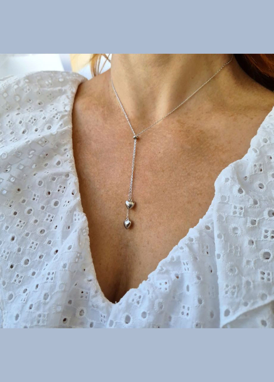 Срібна цепочка кольє Краватка з підвіскою Серце 40 - 44 см срібло 925 проби Родоване 4.40г 3014 No Brand (306854725)