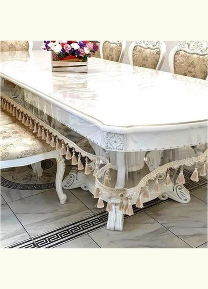 Силиконовая скатерть СALIPSO с Бежевой Бахромой и бусинкой 180x80см Calipso (313288418)