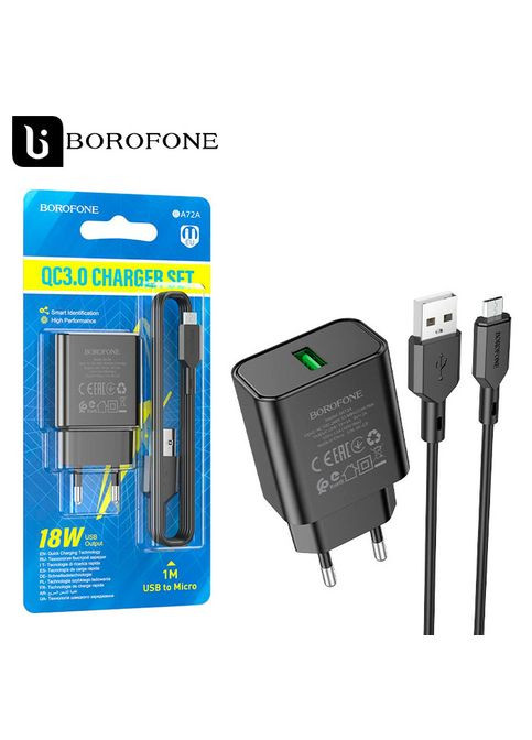 Сетевое зарядное устройство BA72A QC3.0 18W 1USB 3.0A micro USB black Borofone (346503647)