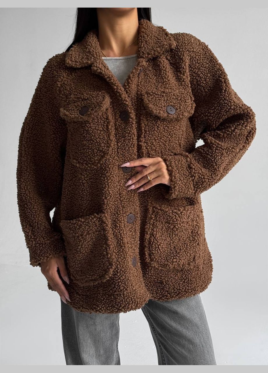 Коричневая повседневный рубашка однотонная No Brand