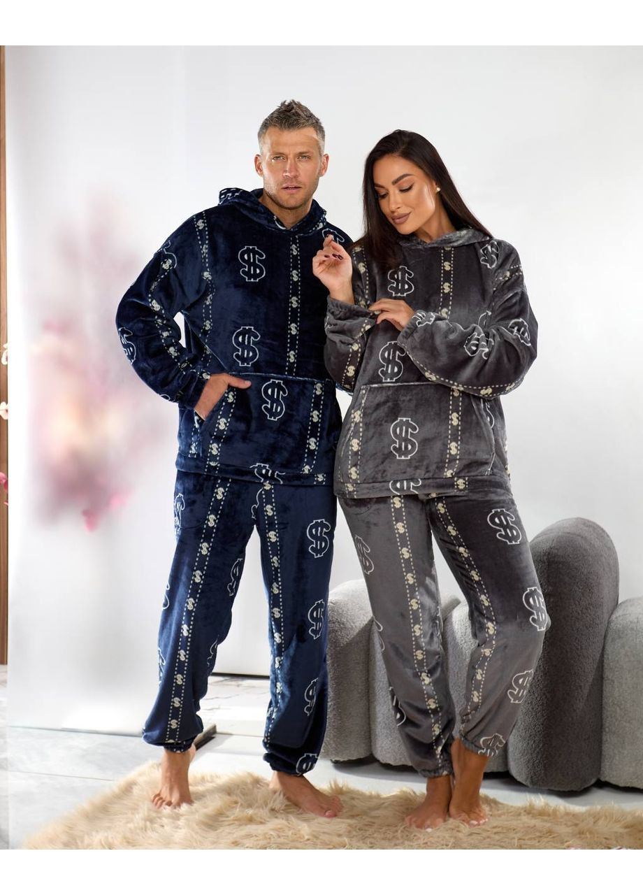 Серая пижама унисекс кенгуру теплая мягкий двухсторонний плюш,штаны и кофта Україна