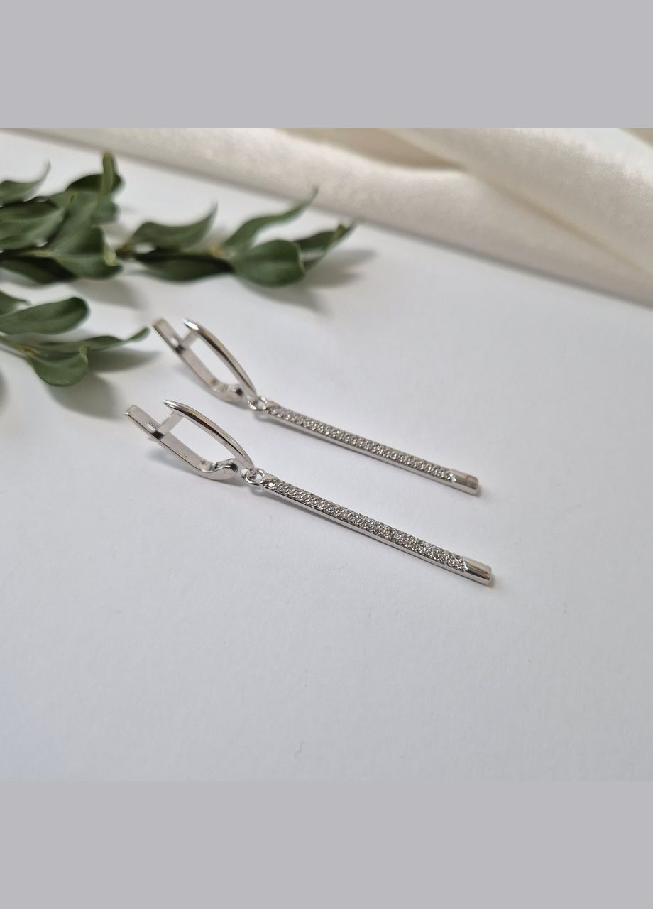 Серебряные сережки с подвеской Палочки с Белыми камнями серебро 925 пробы Родированное 57009р 3.40г No Brand (332996817)