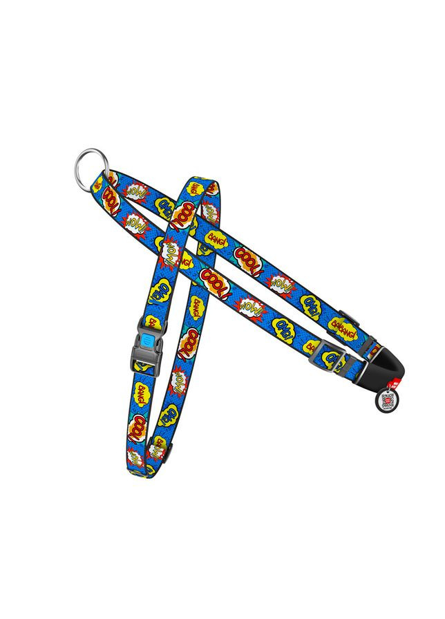 Шлея для собак быстросъемная WAUDOG Nylon с QR паспортом, рисунок "ВАУ", пластиковый фастекс, Ш 15 мм, А 40-55 см, В 45-60 см No Brand (363199070)