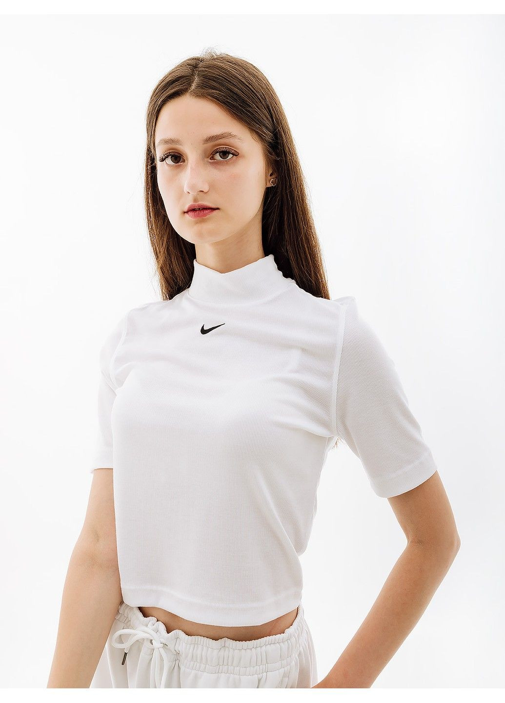 Белая демисезон футболка w nsw essntl rib mock ss top Nike