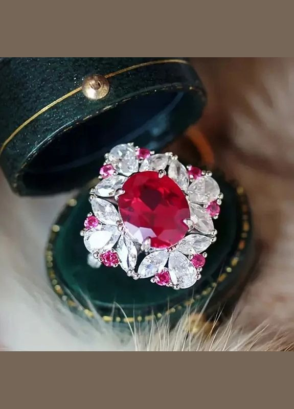 Унікальна жіноча каблучка з червоним кубічним цирконієм обручка з любов'ю розмір 18 Fashion Jewelry (289355703)