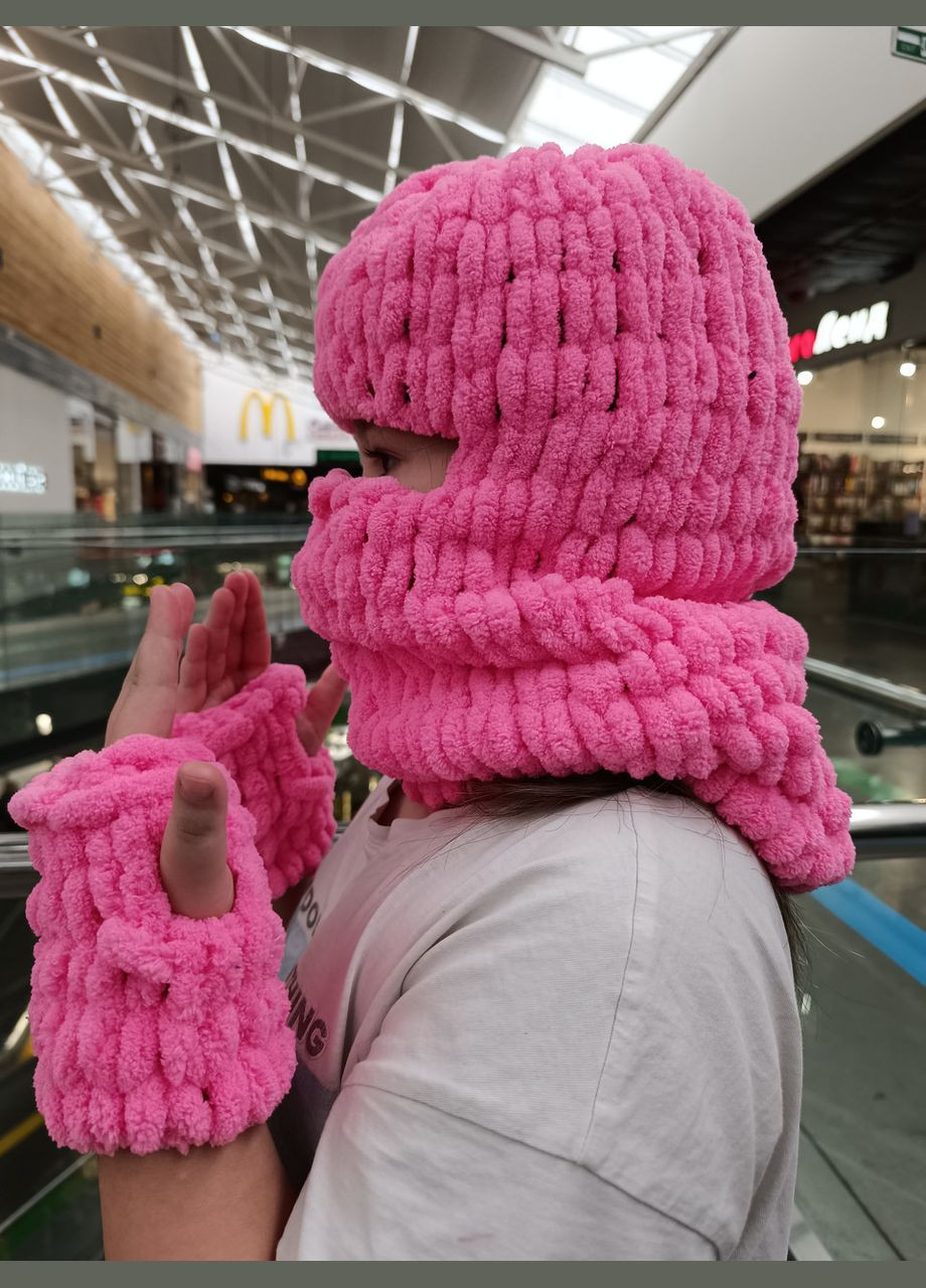 Рожева шапка-балаклава з мітенками 2 Льва (354331494)
