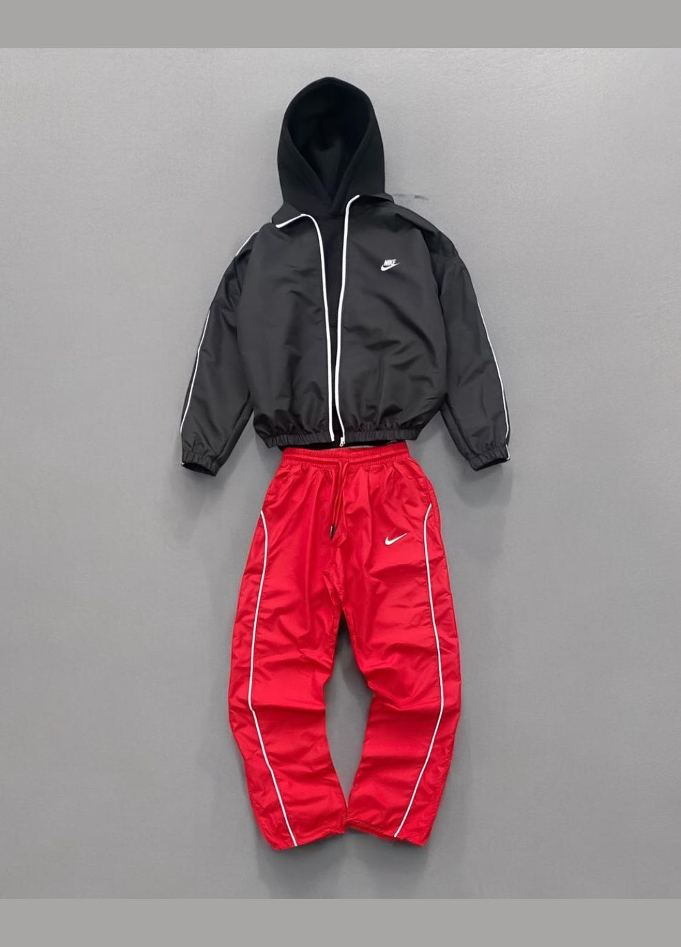 Стильный мужской спортивный костюм штаны + ветровка черный с красным No Brand (316684320)