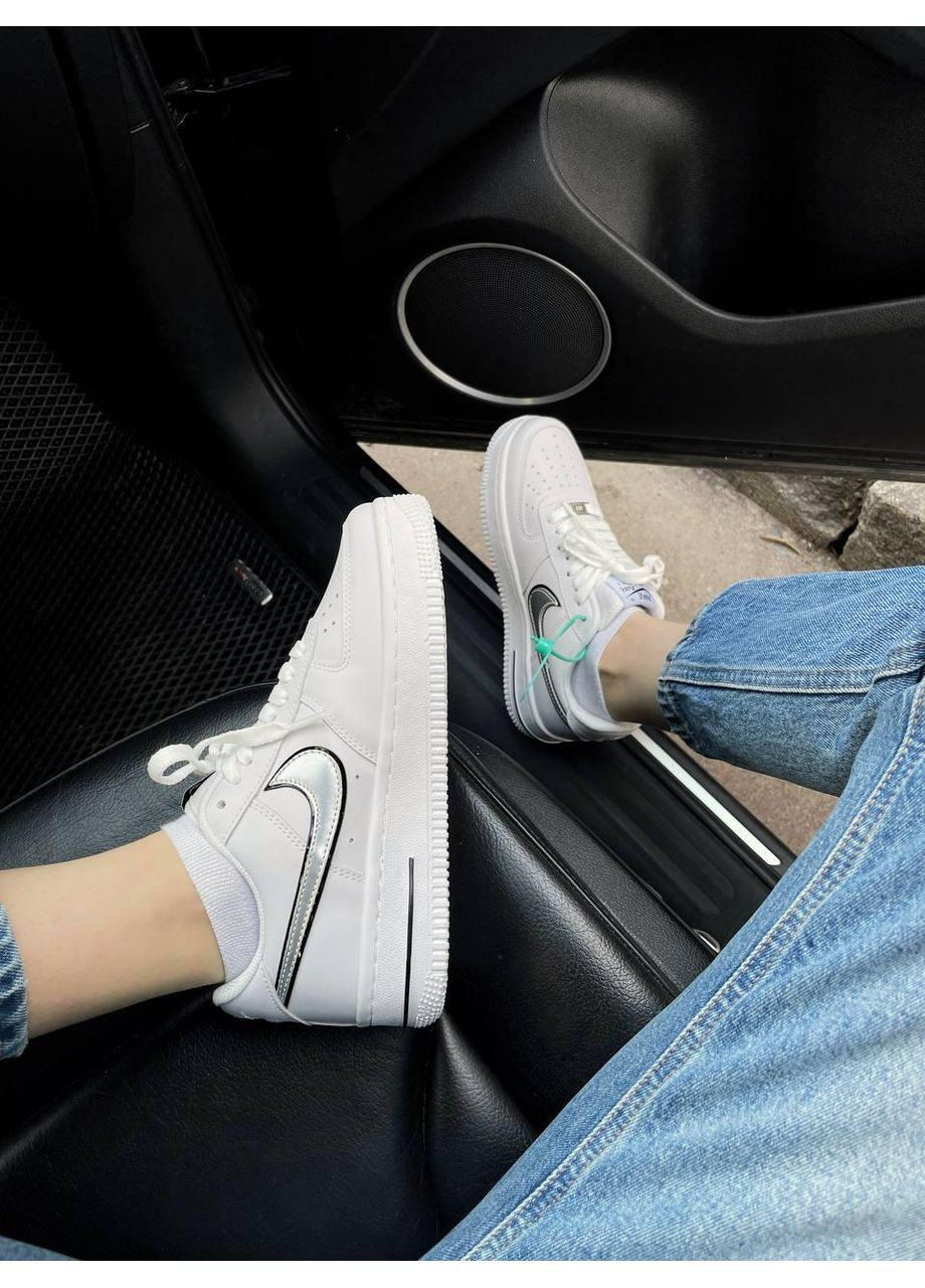 КРОСІВКИ ЖІНОЧІ NIKE AIR FORCE 1 WHITE BLACK SILVER НАЙК АІР ФОРС 1 ПРЕМІУМ No Brand чорні демісезони (368867672)