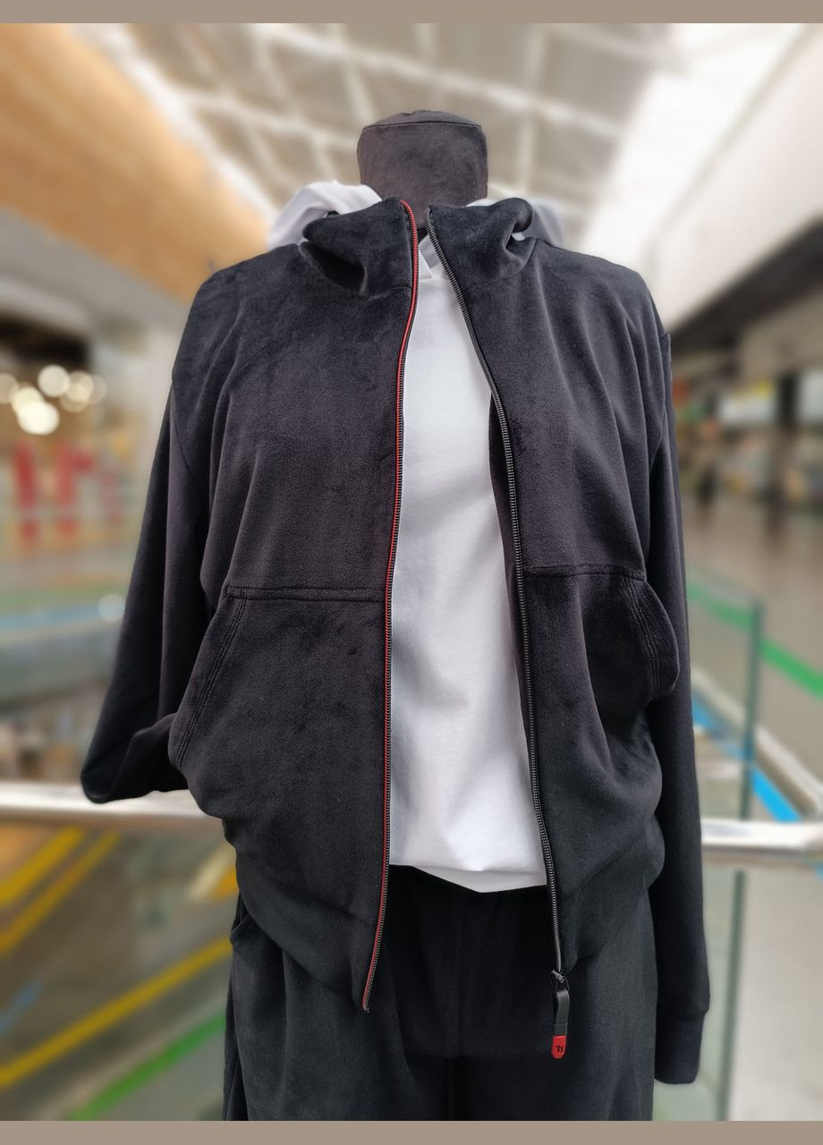 Черная женский худи велюр на молнии 2 Льва