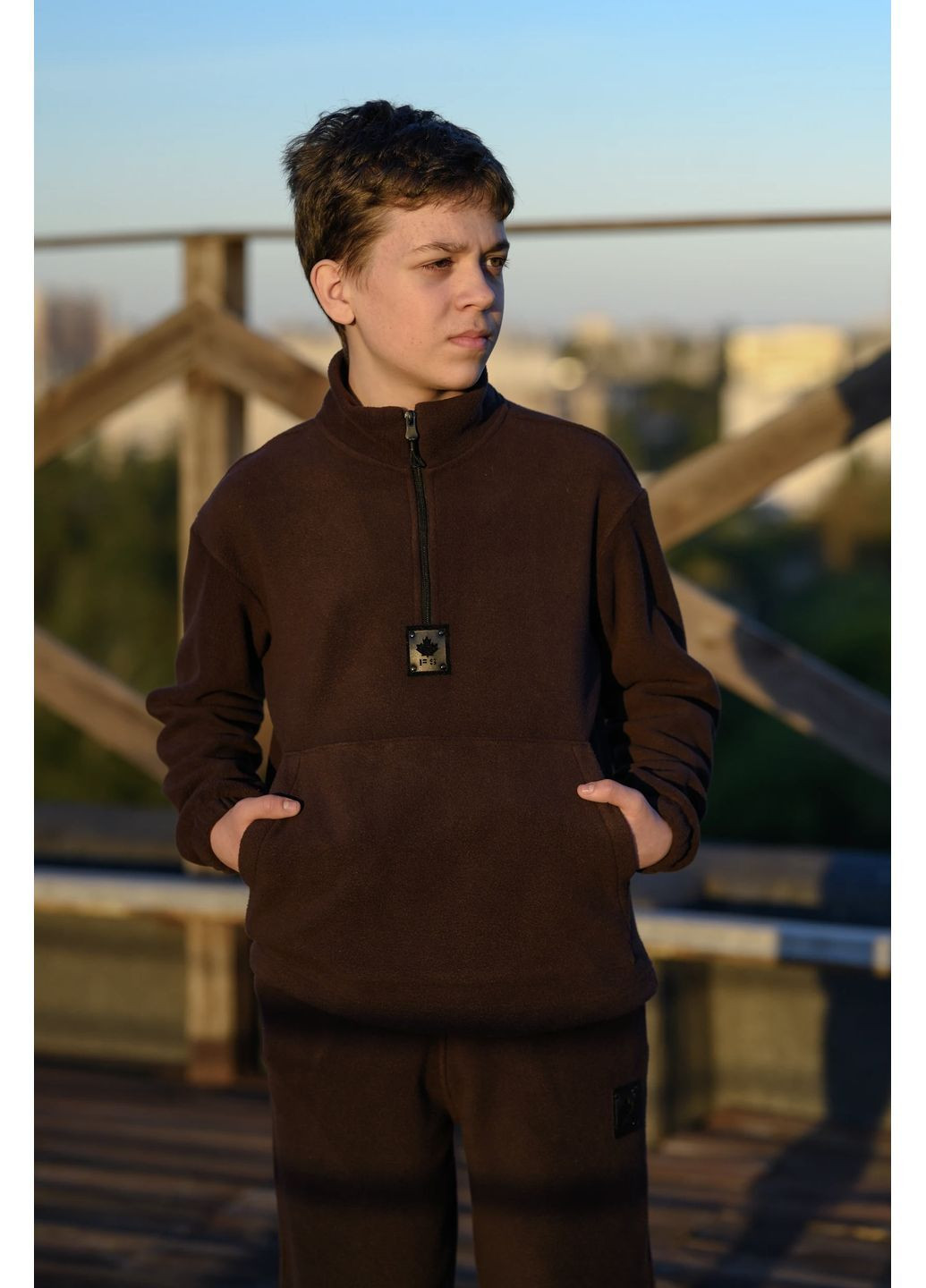 Коричневый флисовый костюм для мальчиков / подростков No Brand