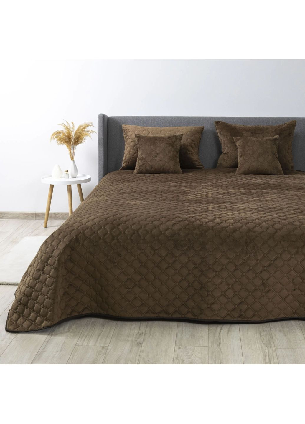 Двуспальное велюровое покрывало 180*240 см гипоаллергенное Коричневое (24270180240) ТЕП (364503561)