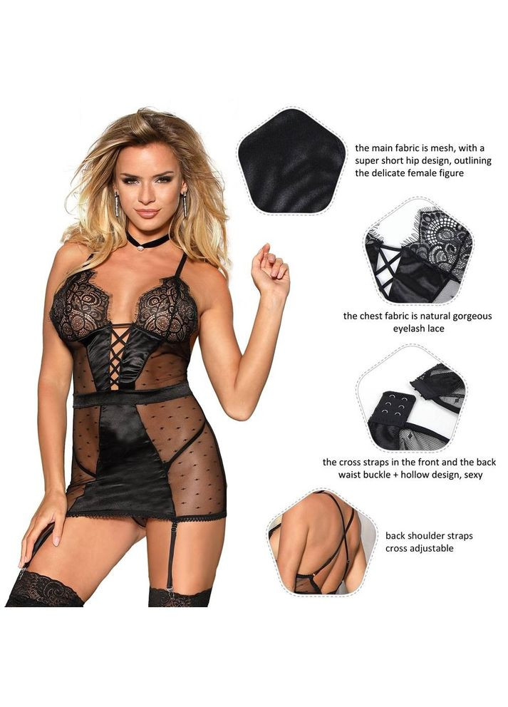 Чорний демісезонний сексуальний прозорий пеньюар у сіточку з підв'язками star night чорний, m No Brand