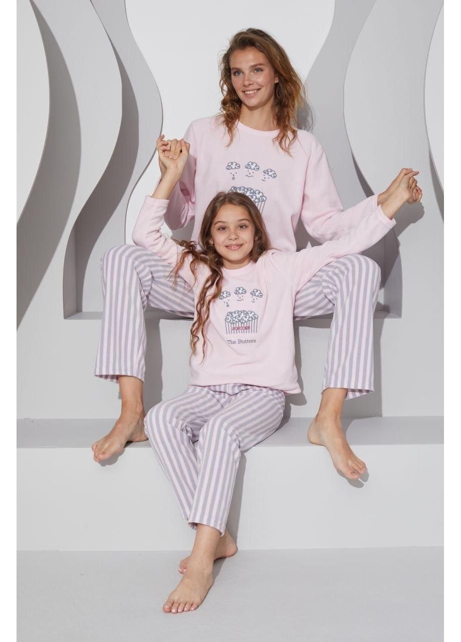 Розовая всесезон пижама теплая для девочек "попкорн" лонгслив + брюки Leyla