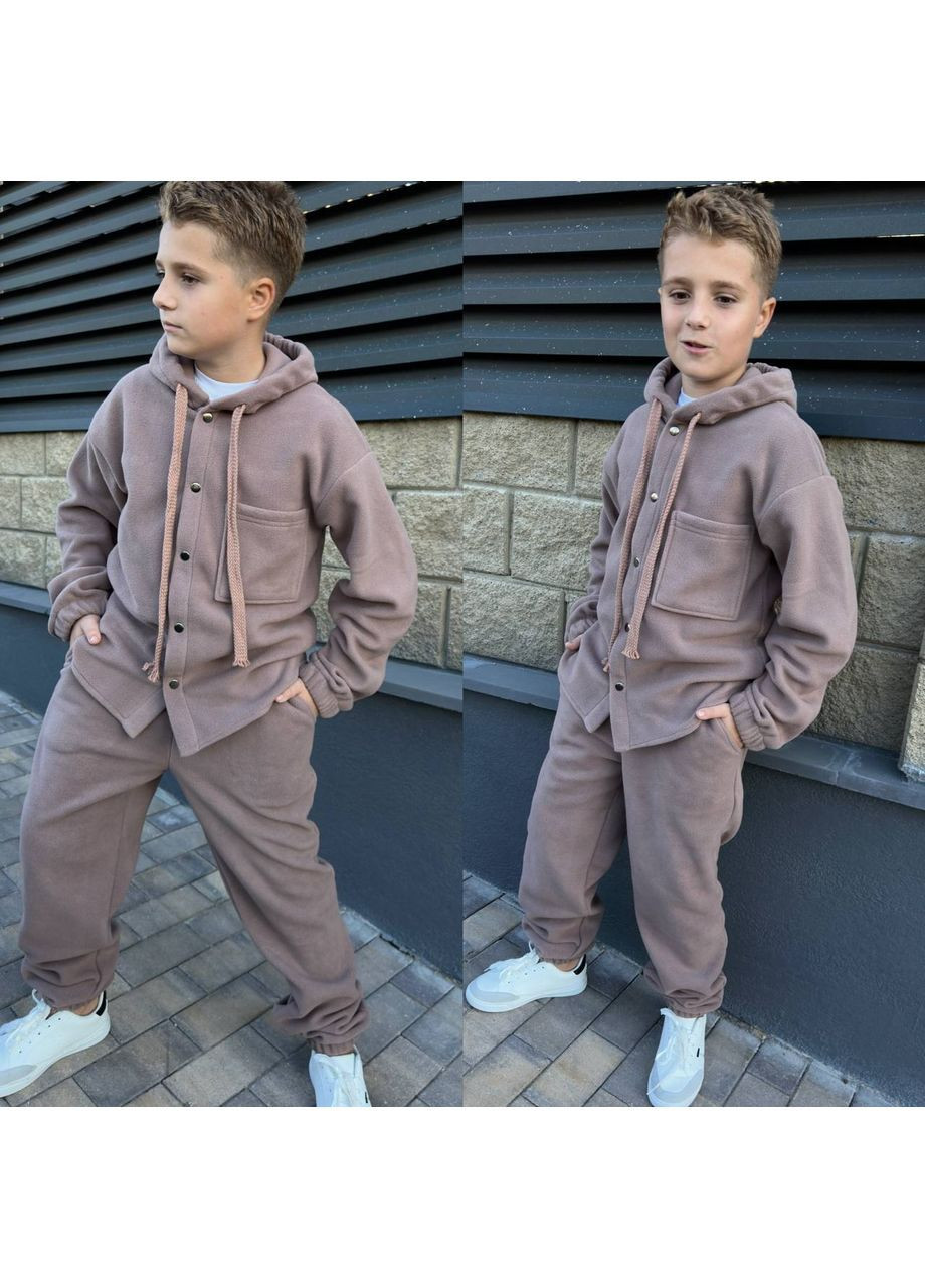 Бежевый костюм двухсторонний флис мальчик No Brand