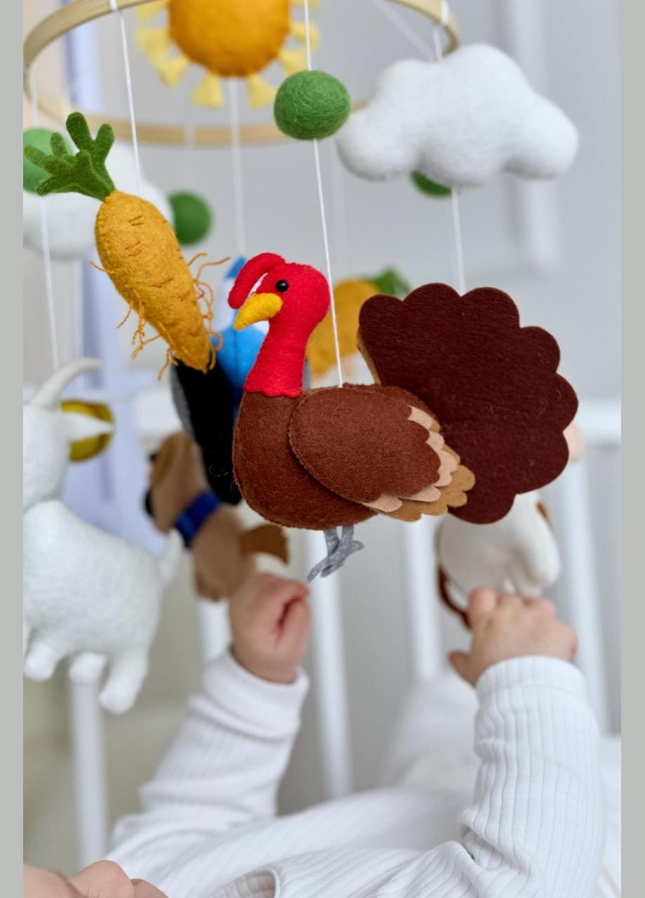 Детский музыкальный мобиль на кроватку для младенцев WoollyFox "Собака, коза, машинка, индюк" на 35 мелодий No Brand (342757877)