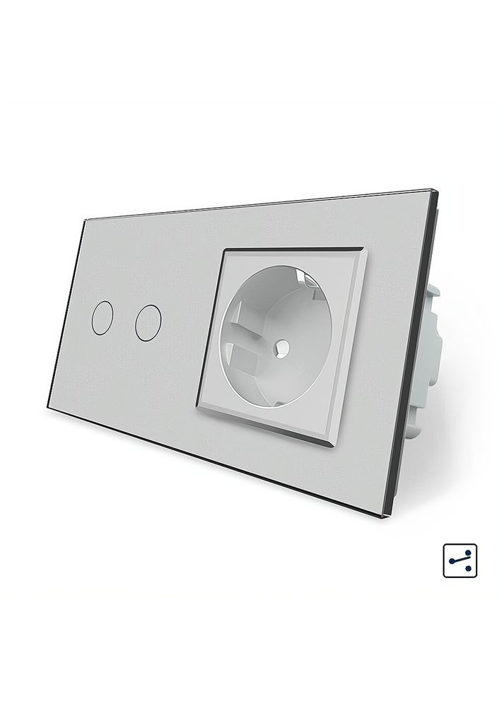 Сенсорний прохідний/перехресний вимикач 2 сенсора 1 розетка сірий скло (VL-C702S/C7C1EU-15) Livolo (370970849)