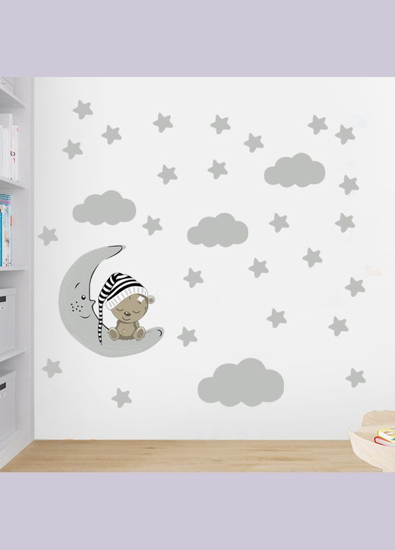 Наклейка детская на стену Мишка на месяце 117х121 см (AY90019) Green Life (316645780)