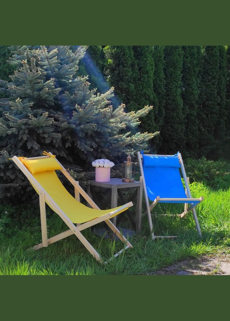 Раскладное деревянное кресло шезлонг с тканью, для дачи, пляжа. Кресла садовые террасные. Сине-желтый No Brand (316257274)