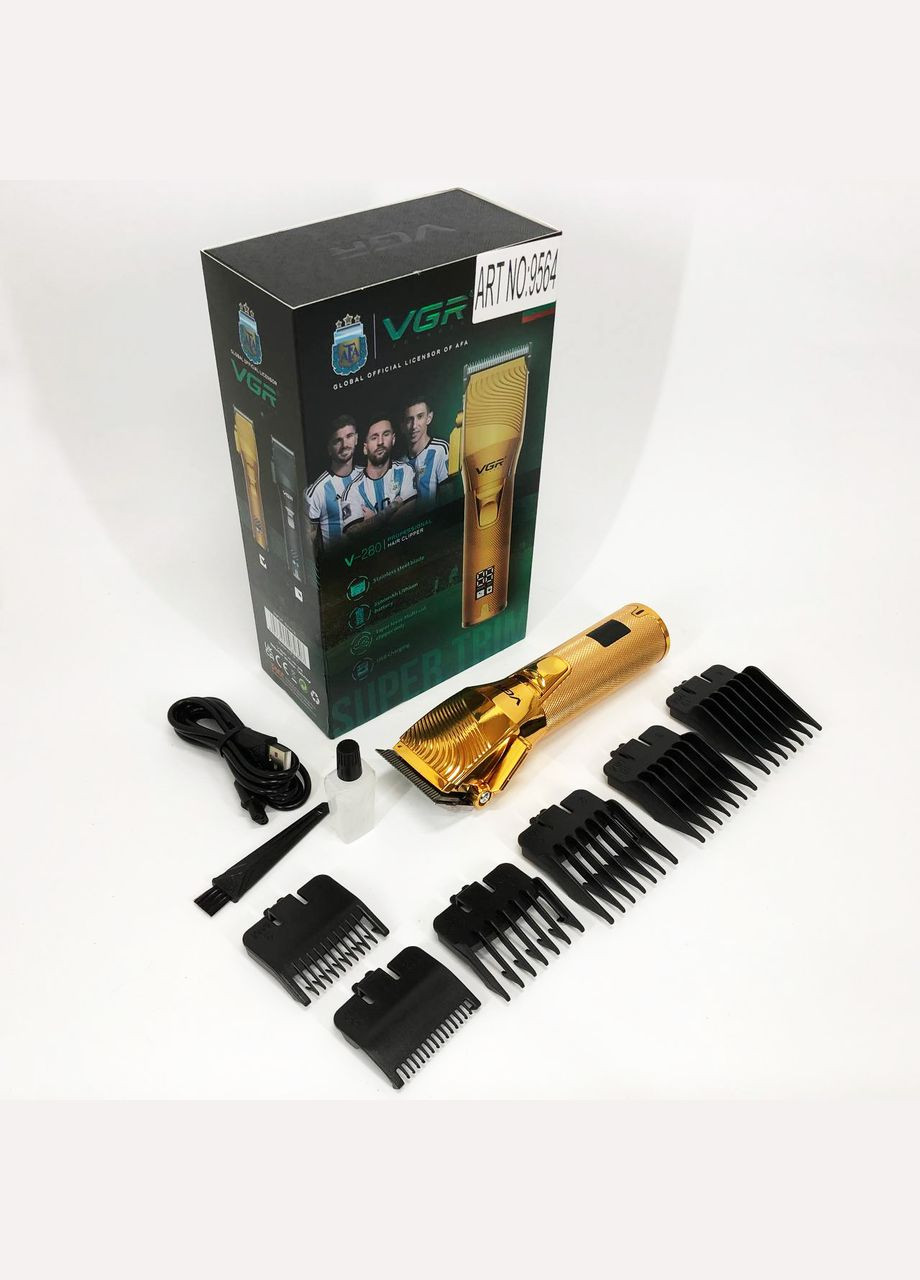 Акумуляторна машинка для стрижки волосся V-280 з дисплеєм та насадками якісна. Колір: золотий VGR (364666022)